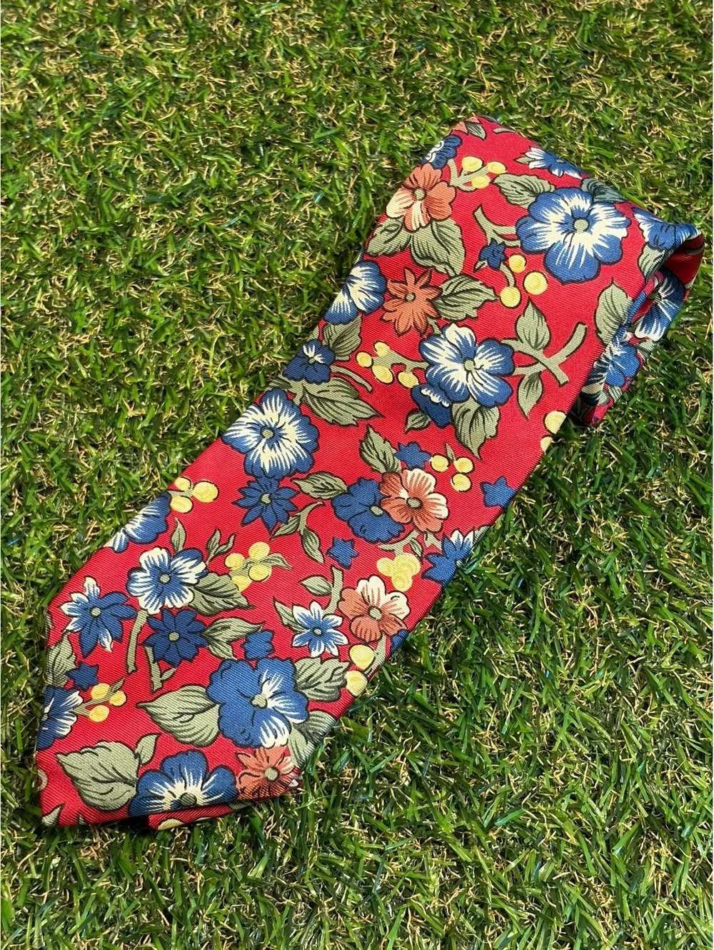 Lands' End Floral Pattern Red Tie